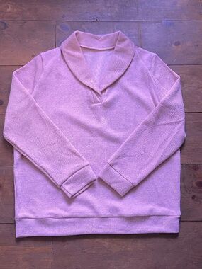 Pink Solid V-Neck Folded Collar Knit Pullover Long Sleeve Sweater Size M
